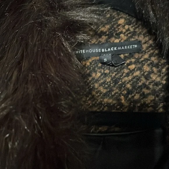 WHBM black and tan marbled coat w black faux fur color NWOT - Picture 5 of 8